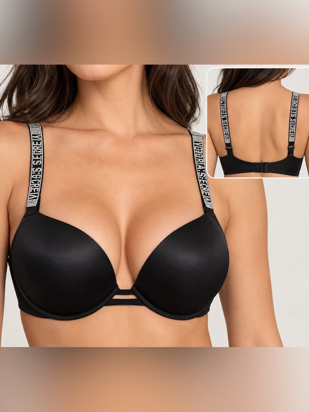 Victoria’s Secret Very Sexy Rhinestone Strap Push Up Bra Black 36DDD